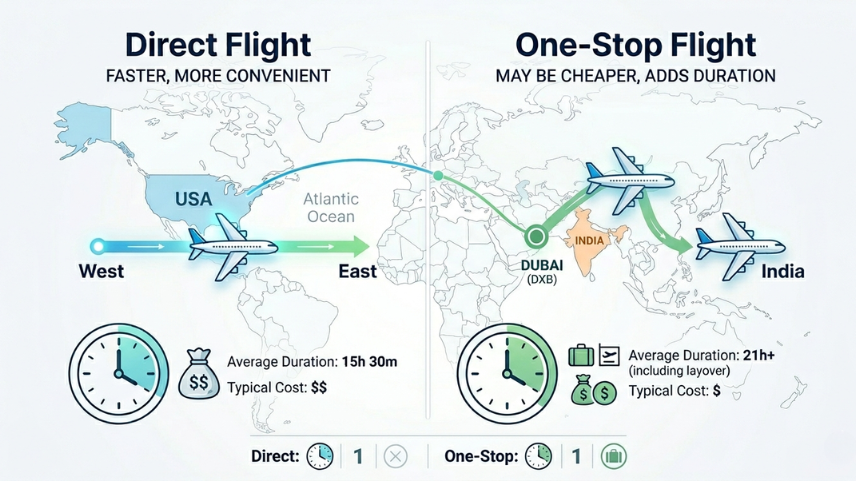 Best USA to India Flight Routes: Direct vs One-Stop